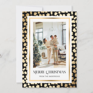 Elegant Black Gold Starry Photo Merry Christmas Holiday Card