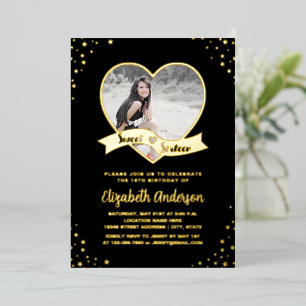 Elegant Black Gold Starry Sweet 16 Birthday Photo