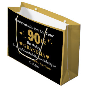 Elegant Black & Gold Stars 90th Birthday Grandma Large Gift Bag