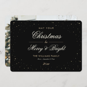 Elegant Black Gold Stars Photo Christmas Holiday Card