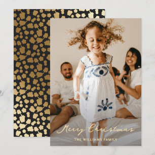 Elegant Black Gold Stars Script Photo Christmas Holiday Card