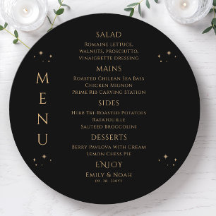 Elegant Black Gold Stars Wedding Reception Menu