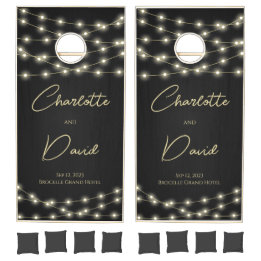 Elegant Black Gold String Lights Wedding