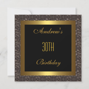 Elegant Black gold Stripe 30th Birthday Invitation
