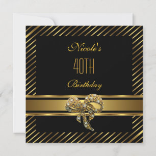 Elegant Black gold Stripe 40th Birthday Invitation