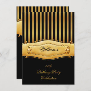 Elegant Black Gold Stripe Birthday Party Men's Man Invitation