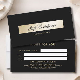 Elegant Black Gold Stripe Gift Certificate