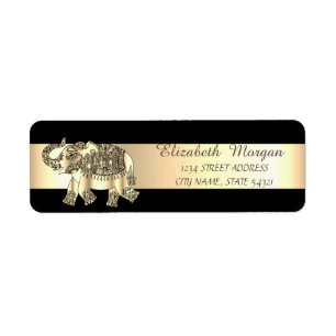 Elegant Black  ,Gold Stripe,Gold Paisley Elephant