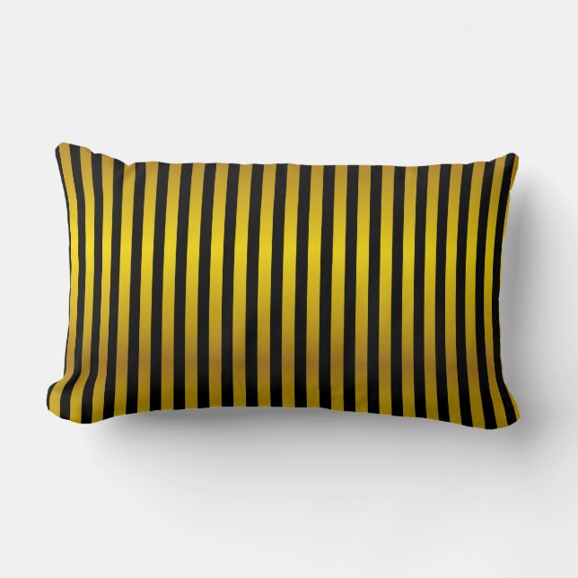Elegant Black Gold Stripe Pattern Lumbar Cushion (Front)