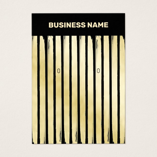Elegant black gold striped earrings display card (Front)
