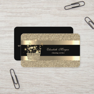 Elegant Black Gold Striped Glitter Cleanining Business Card