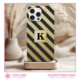 Elegant Black Gold Stripes Monogram iPhone 15 Case