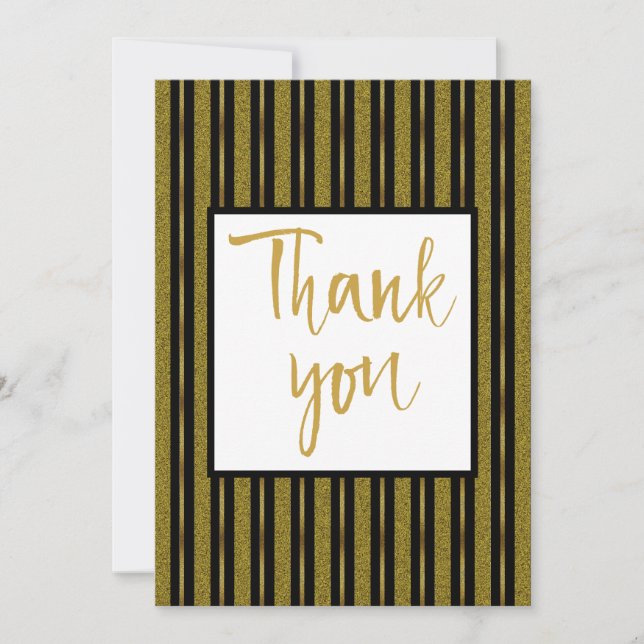 Elegant Black & Gold Stripes Thank You Card (Front)