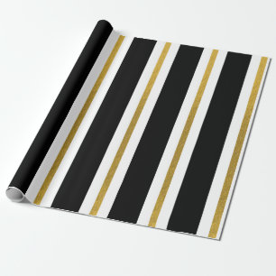 Elegant Black & Gold Stripes Wrapping Paper