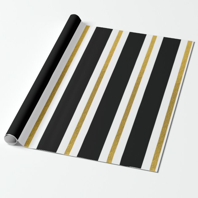 Elegant Black & Gold Stripes Wrapping Paper (Unrolled)