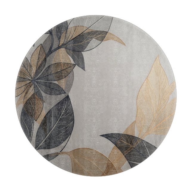 Elegant Black Gold Stylised Leaf Botanical Pattern Cutting Board (Front)