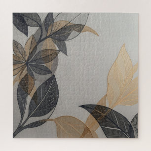 Elegant Black Gold Stylised Leaf Botanical Pattern Jigsaw Puzzle