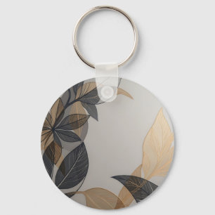 Elegant Black Gold Stylised Leaf Botanical Pattern Key Ring