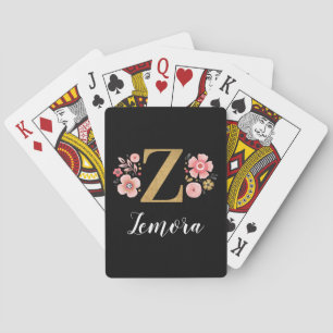Elegant Black Gold Stylish Monogram Script Playing Cards