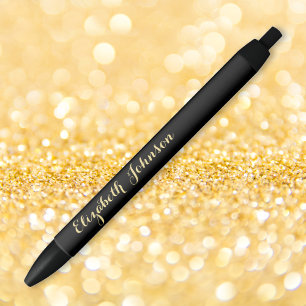 Elegant Black Gold Stylish Name Office Business Ink Pen