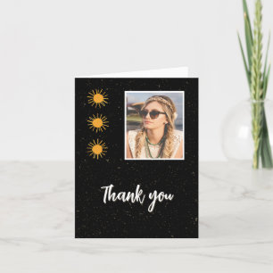 Elegant Black Gold Sun Photo Birthday Thank You Card
