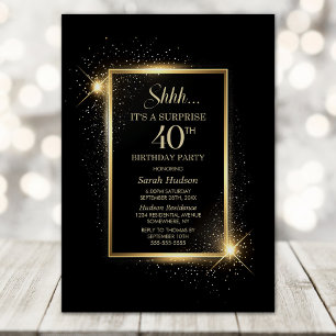 Elegant Black Gold Surprise 40th Birthday Party Invitation