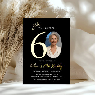 Elegant Black Gold Surprise 60th Birthday Photo
