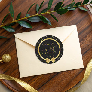 Elegant Black & Gold Surprise Birthday Party Classic Round Sticker