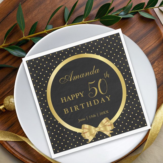 Elegant Black & Gold Surprise Birthday Party Napkin (Creator Uploaded)