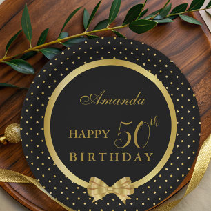 Elegant Black & Gold Surprise Birthday Party Paper Plate