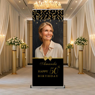 Elegant Black & Gold Surprise Birthday Party Photo Retractable Banner