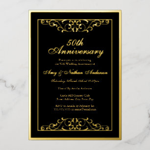 Elegant Black Gold Swirl 50th Wedding Anniversary