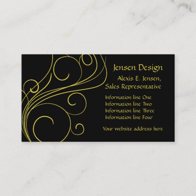 Elegant Black Gold Swirl Business Card (Front)
