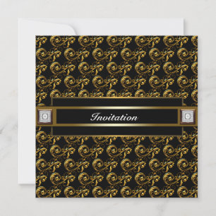 Elegant Black Gold Swirl Diamond Party Invitation