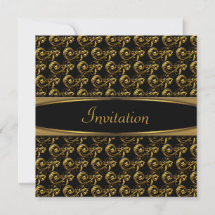 Elegant Black Gold Swirl Party Invitation