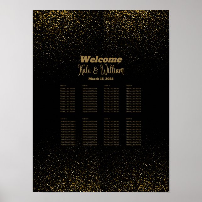 Elegant Black & Gold Table Seating Arrangement Poster (Front)