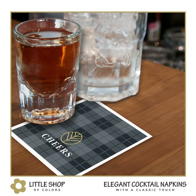 Elegant Black Gold Tartan Plaid Monogram  Napkin (Creator Uploaded)
