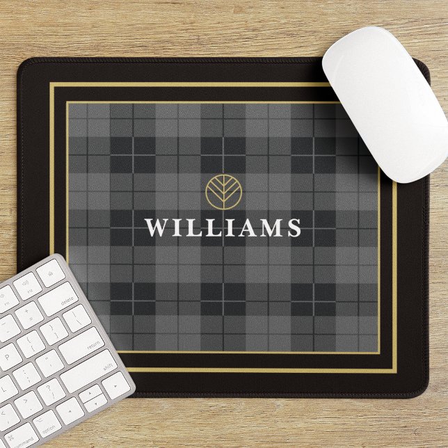 Elegant Black Gold Tartan Plaid Monogrammed Mouse Mat (Creator Uploaded)