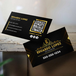 Elegant Black & Gold Tattoo Artist Connect with us Business Card