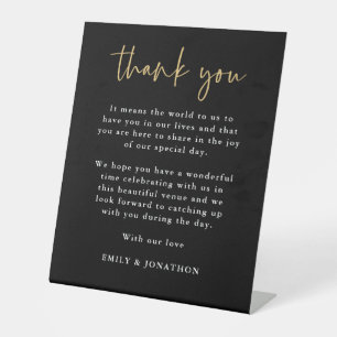 Elegant Black Gold Thank You Letter Wedding Guests Pedestal Sign