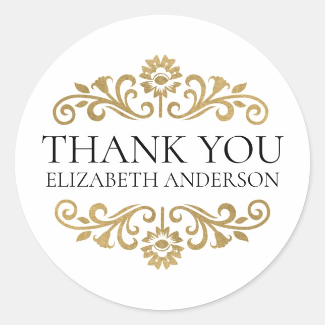 Elegant Black Gold Thank You Sticker (Front)
