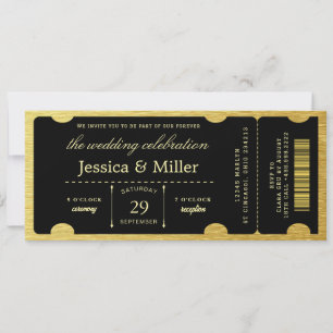 Elegant Black & Gold Ticket Wedding Invitation