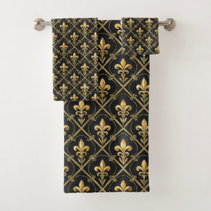Elegant black gold tiled pattern  bath towel set