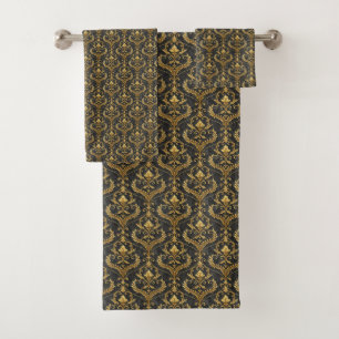 Elegant black gold tiled pattern bath towel set