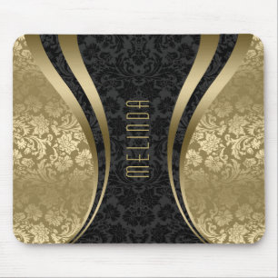 Elegant Black & Gold Tones Floral Damasks Mouse Mat
