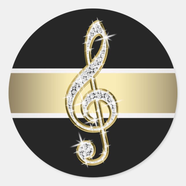 Elegant Black Gold Treble Clef Stickers (Front)