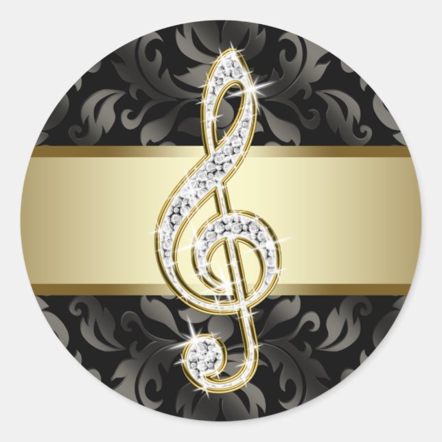Elegant Black Gold Treble Clef Stickers (Front)