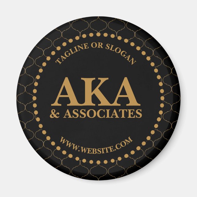 Elegant Black Gold Trellis Monogram Promotional Magnet (Front)