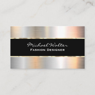 Elegant Black Gold Trim Silver Metallic Business Card