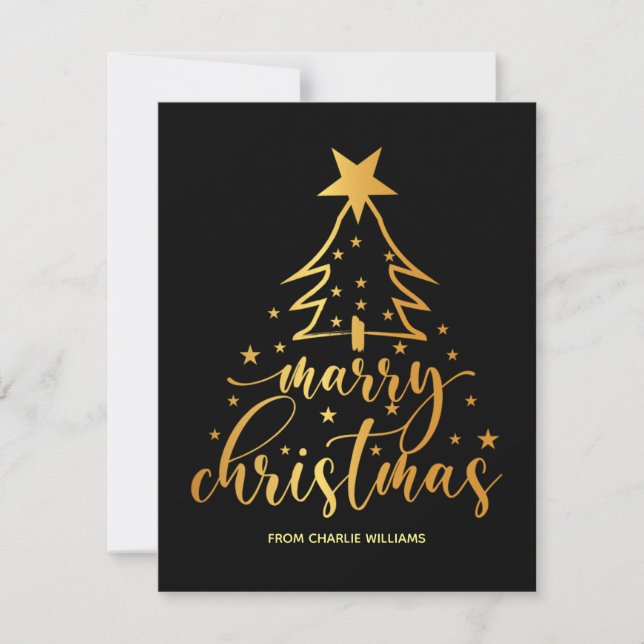 Elegant Black Gold Typography Christmas Card (Front)
